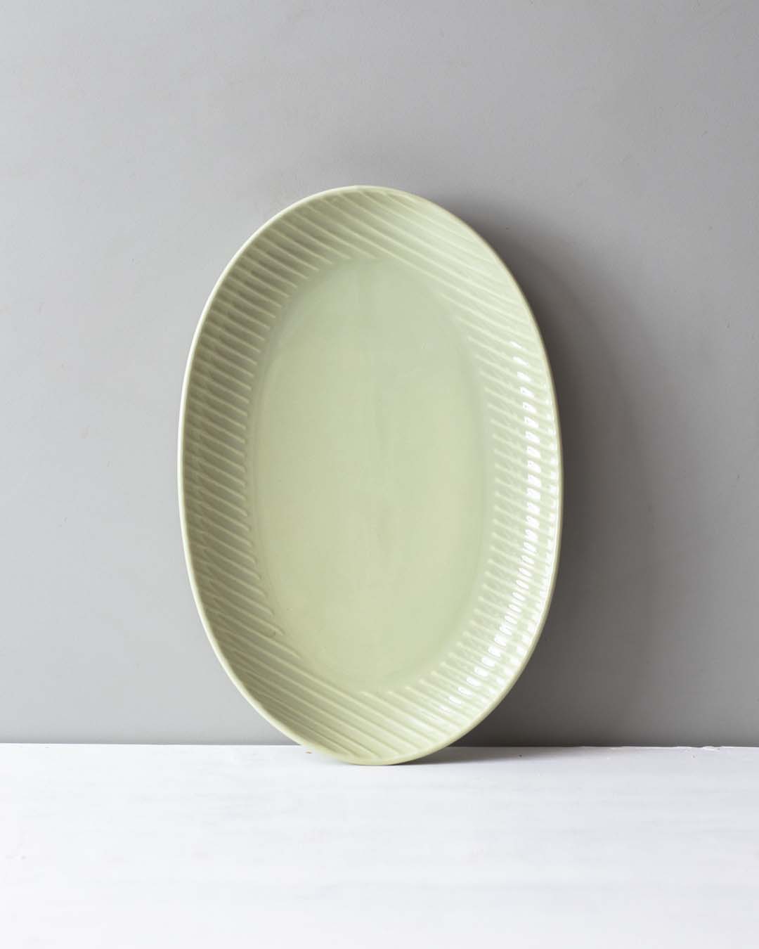 Glossy Straight Grain Platter - Milk Green