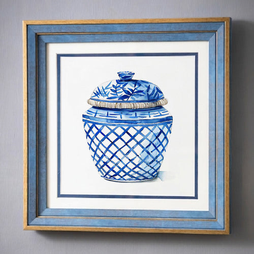 Blue & White Framed Wall art - 12"x12"