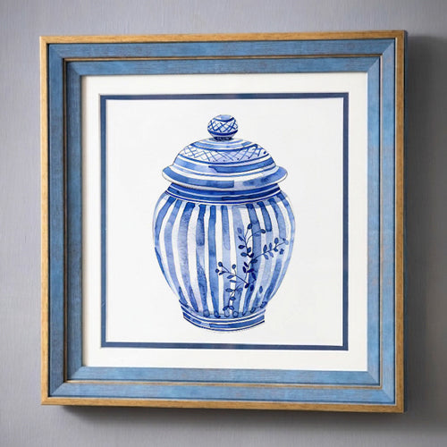 Blue & White Framed Wall art - 12"x12"