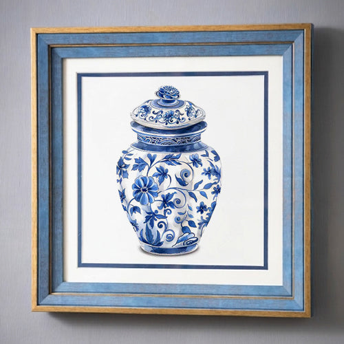Blue & White Framed Wall art - 12"x12"