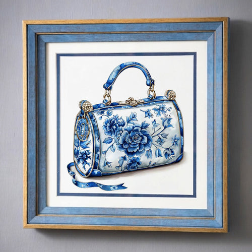 Blue & White Framed Wall art - 12"x12"