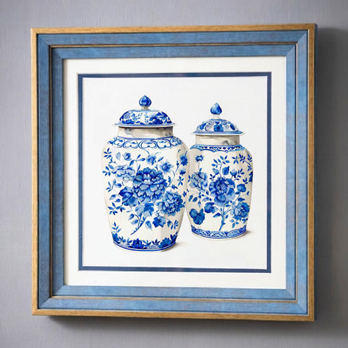 Blue & White Framed Wall art - 12"x12"