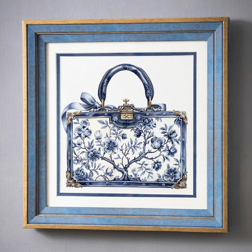 Blue & White Framed Wall art - 12"x12"