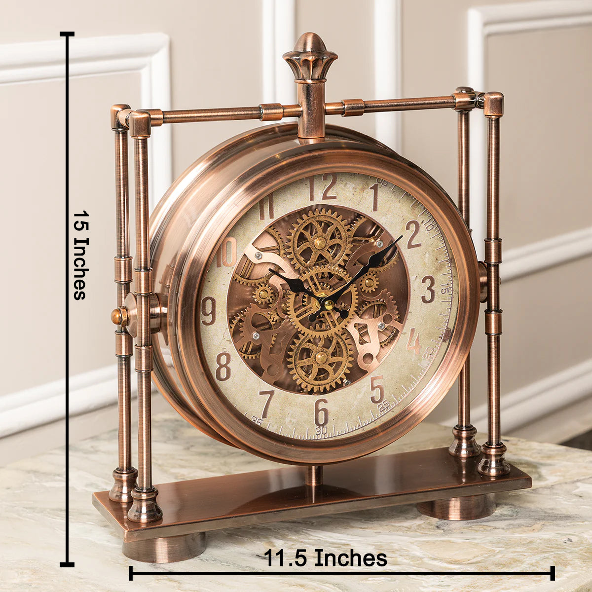 Dream Ticks Luxury Designer Table Clock With Moving Gear Mechanism Buy Table Clock Online (Steel Body)