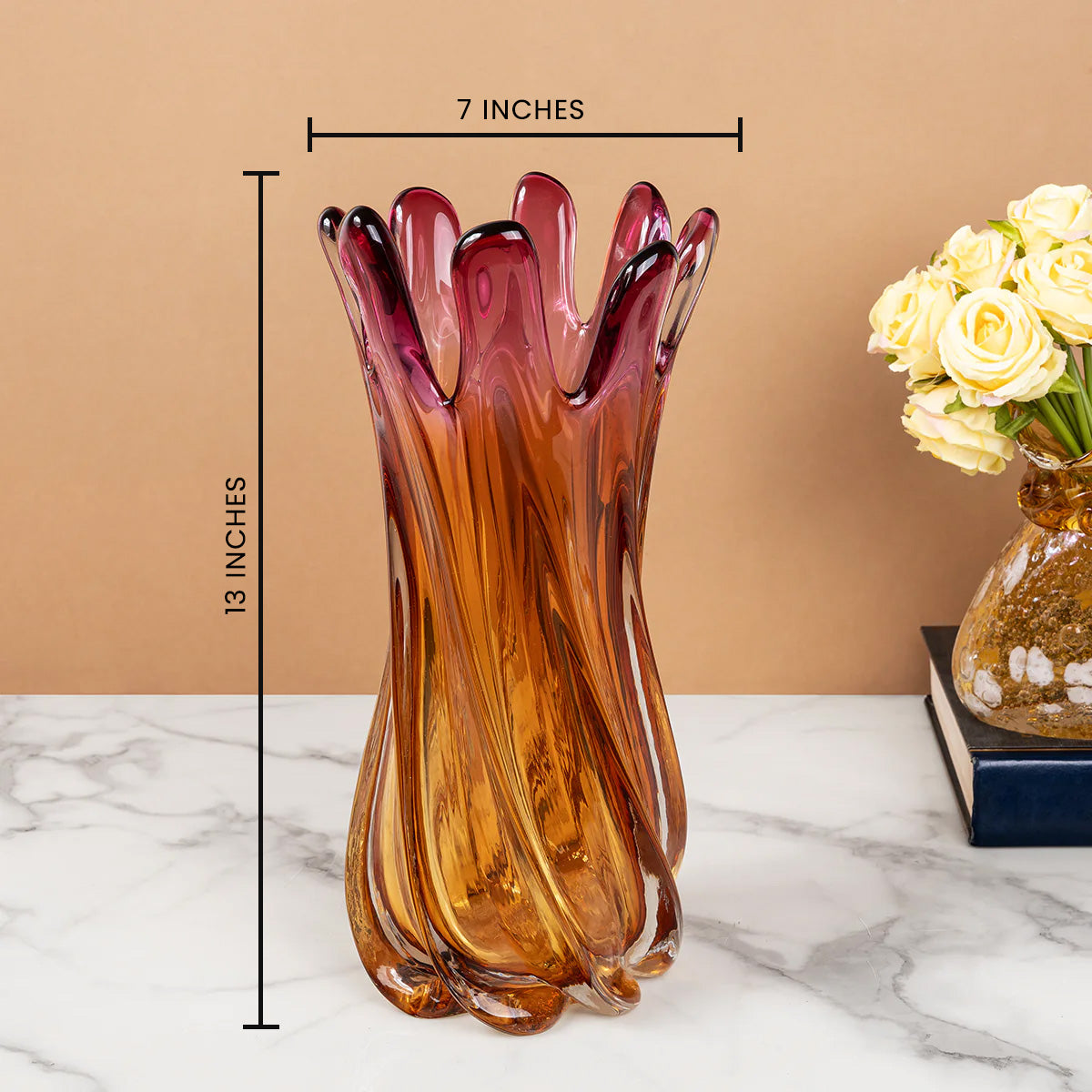 Amber Aura Handblown Glass Vase & Decorative showpiece