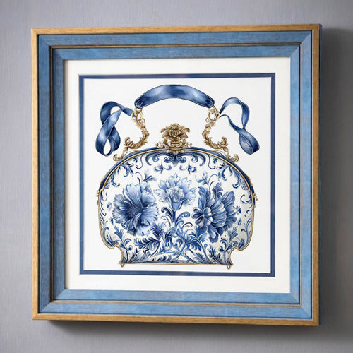 Blue & White Framed Wall art - 12"x12"