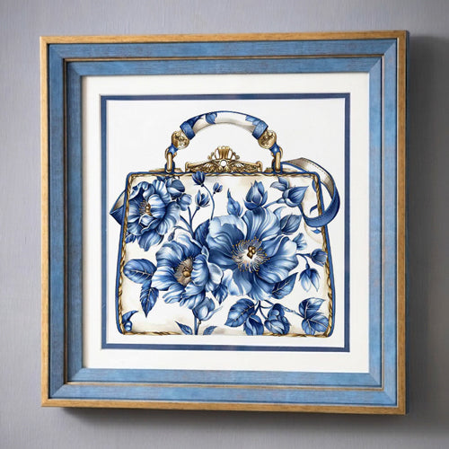 Blue & White Framed Wall art - 12"x12"