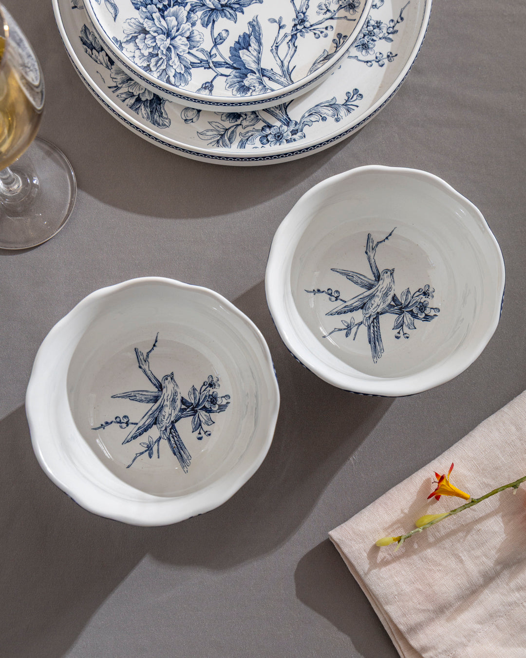 Blue Chinoiserie Blossom Bowl - Set Of 2