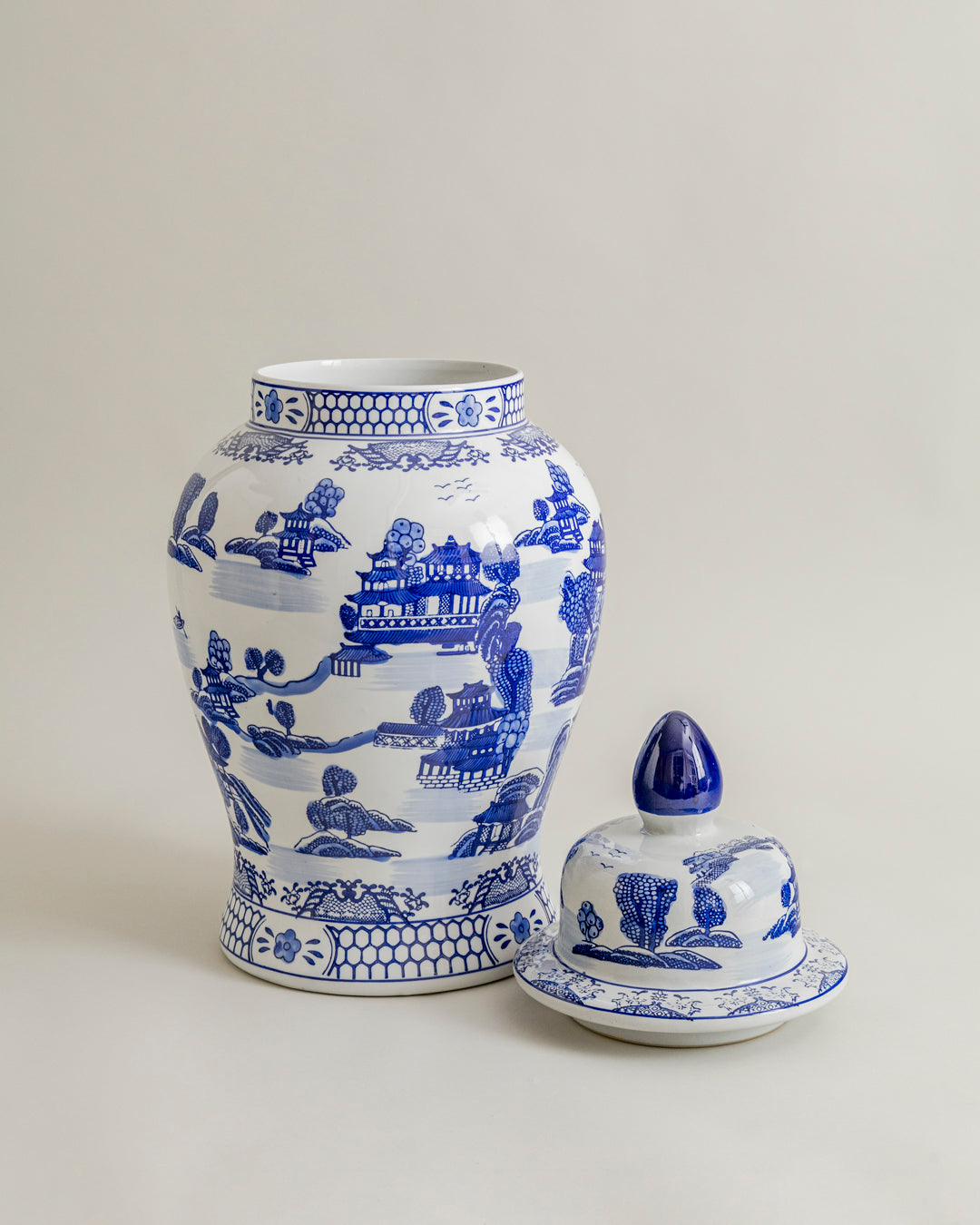 Blue Imperial Landscape Temple Jar - 62 Cm