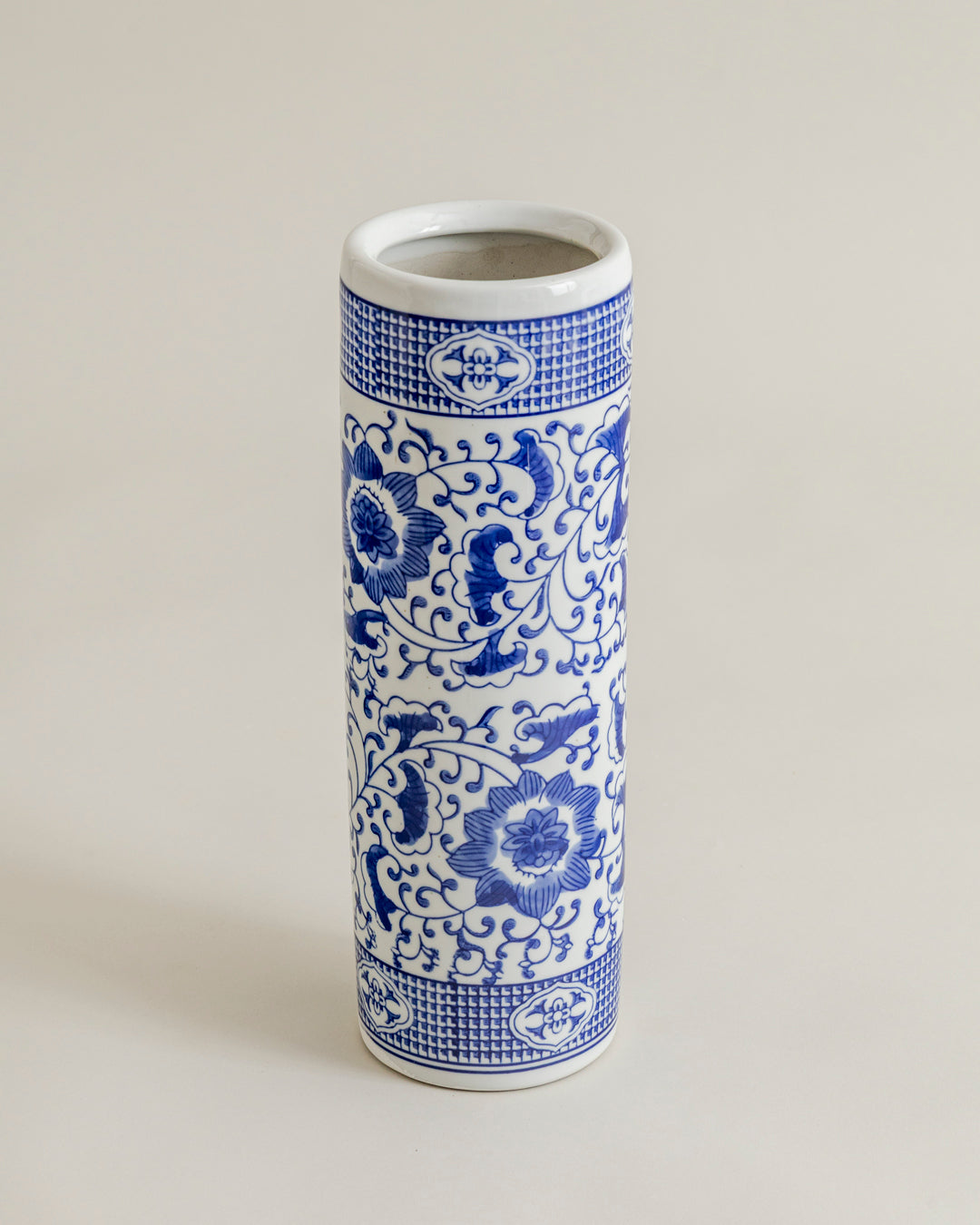Blue & White Cylindrical Floor Vase