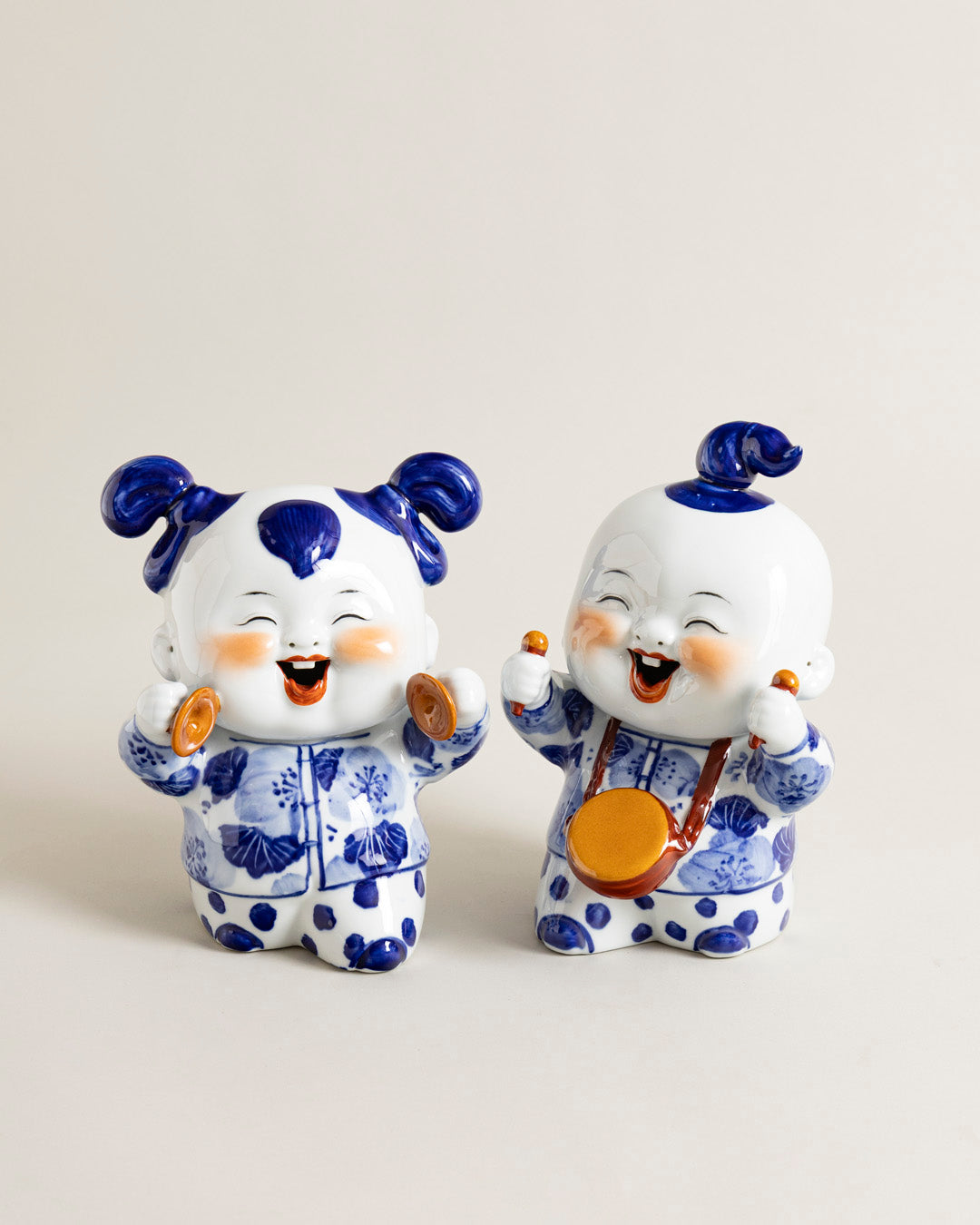 Playful Twin Monk Figurines - Set Of 2