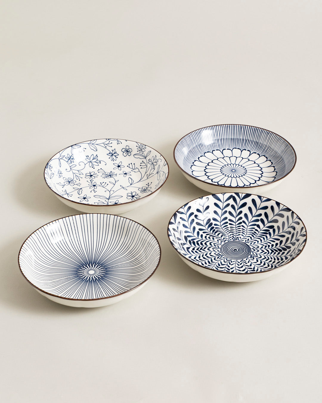 Indigo Bloom Pasta Bowl - Set Of 4