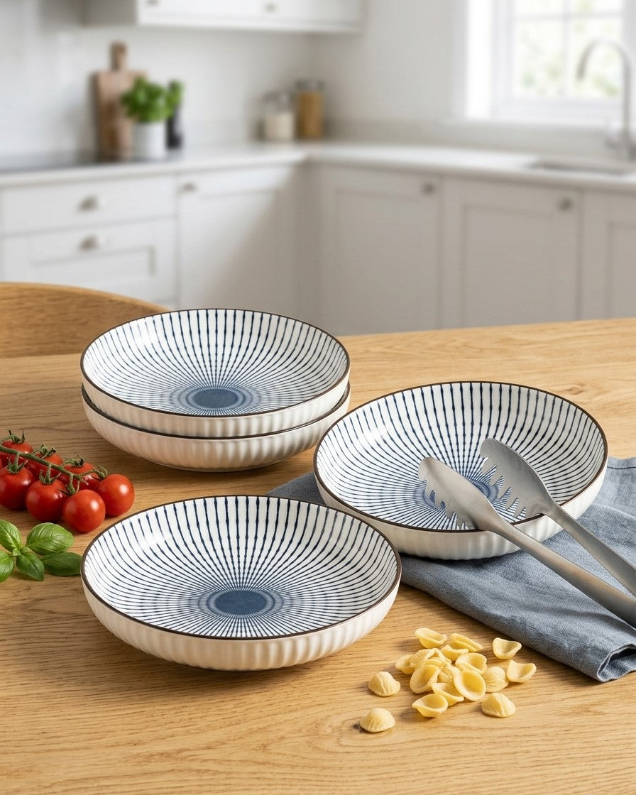 Indigo Texture Pasta Bowl - Set Of 4 Style - 4