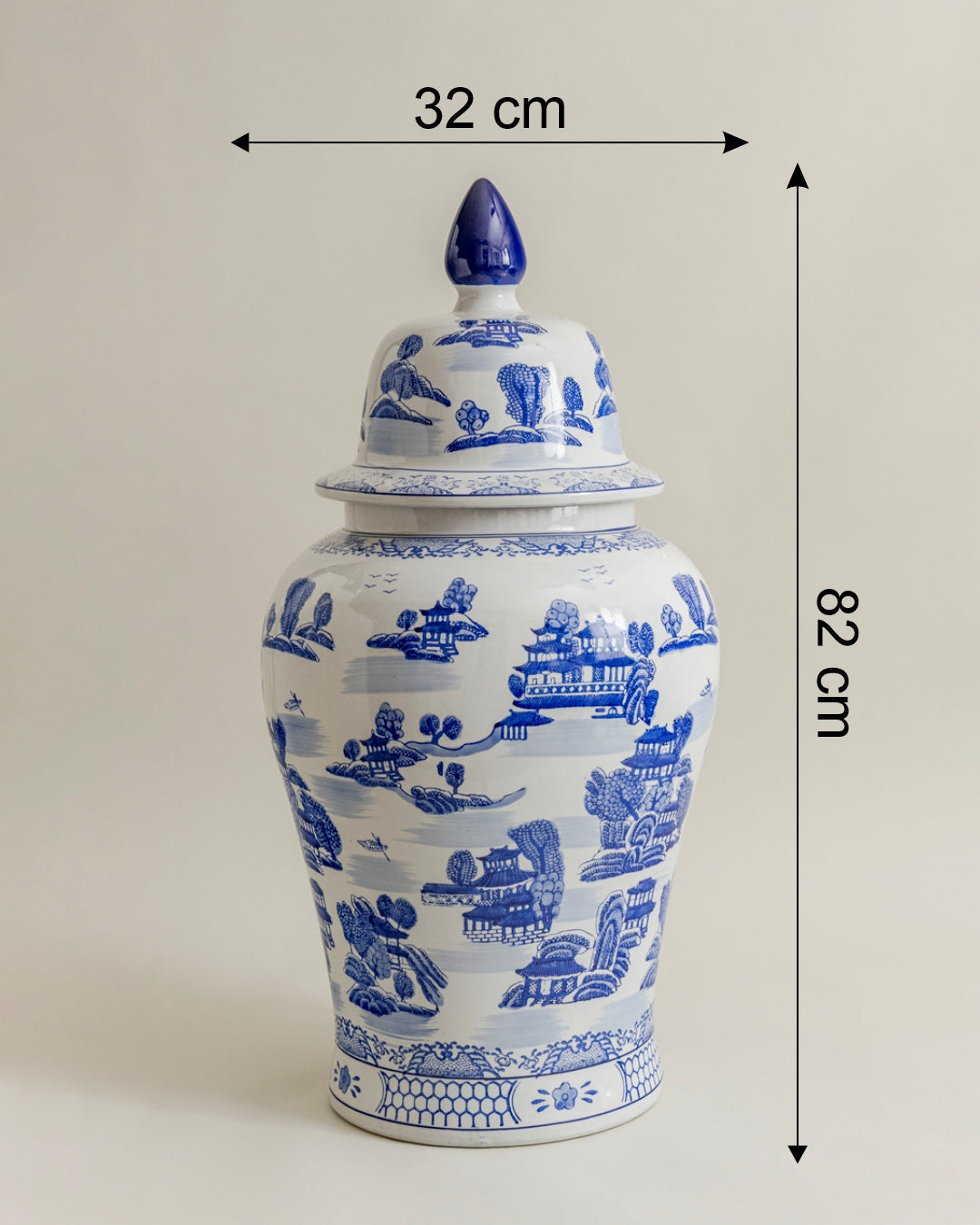 Blue Imperial Landscape Temple Jar - 82 Cm