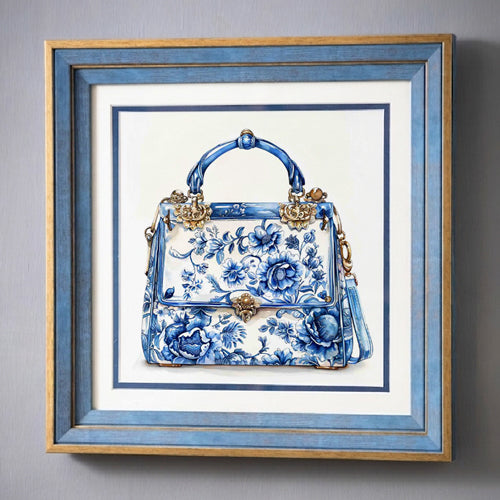 Blue & White Framed Wall art - 12"x12"