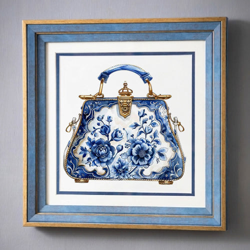 Blue & White Framed Wall art - 12"x12"