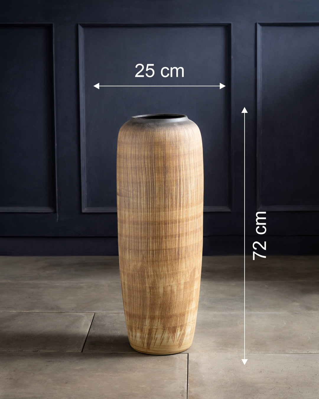 Walnut Wood Finish Floor Vase - Set Of 2