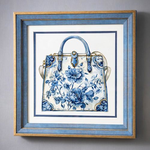 Blue & White Framed Wall art - 12"x12"