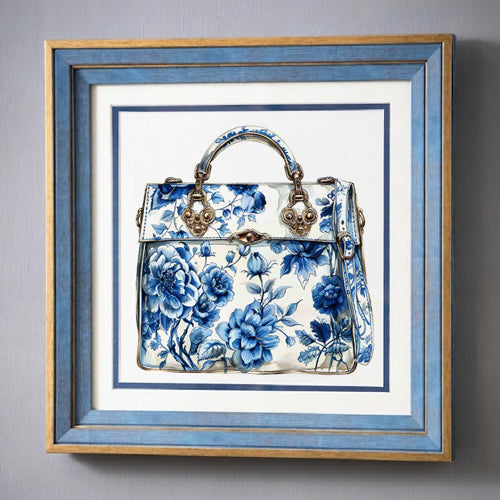 Blue & White Framed Wall art - 12"x12"