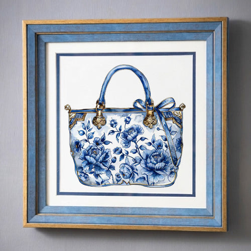 Blue & White Framed Wall art - 12"x12"
