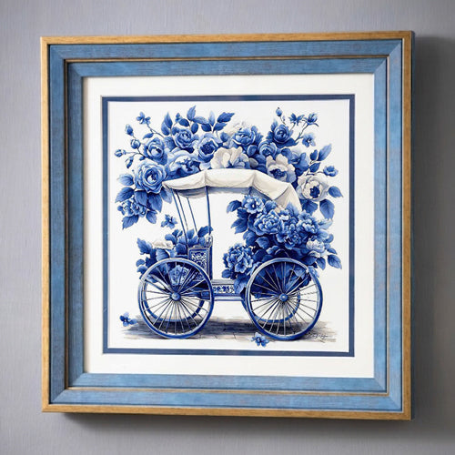Blue & White Framed Wall art - 12"x12"