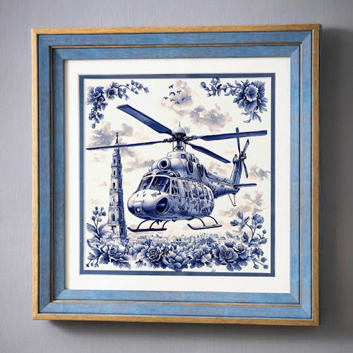 Blue & White Framed Wall art - 12"x12"