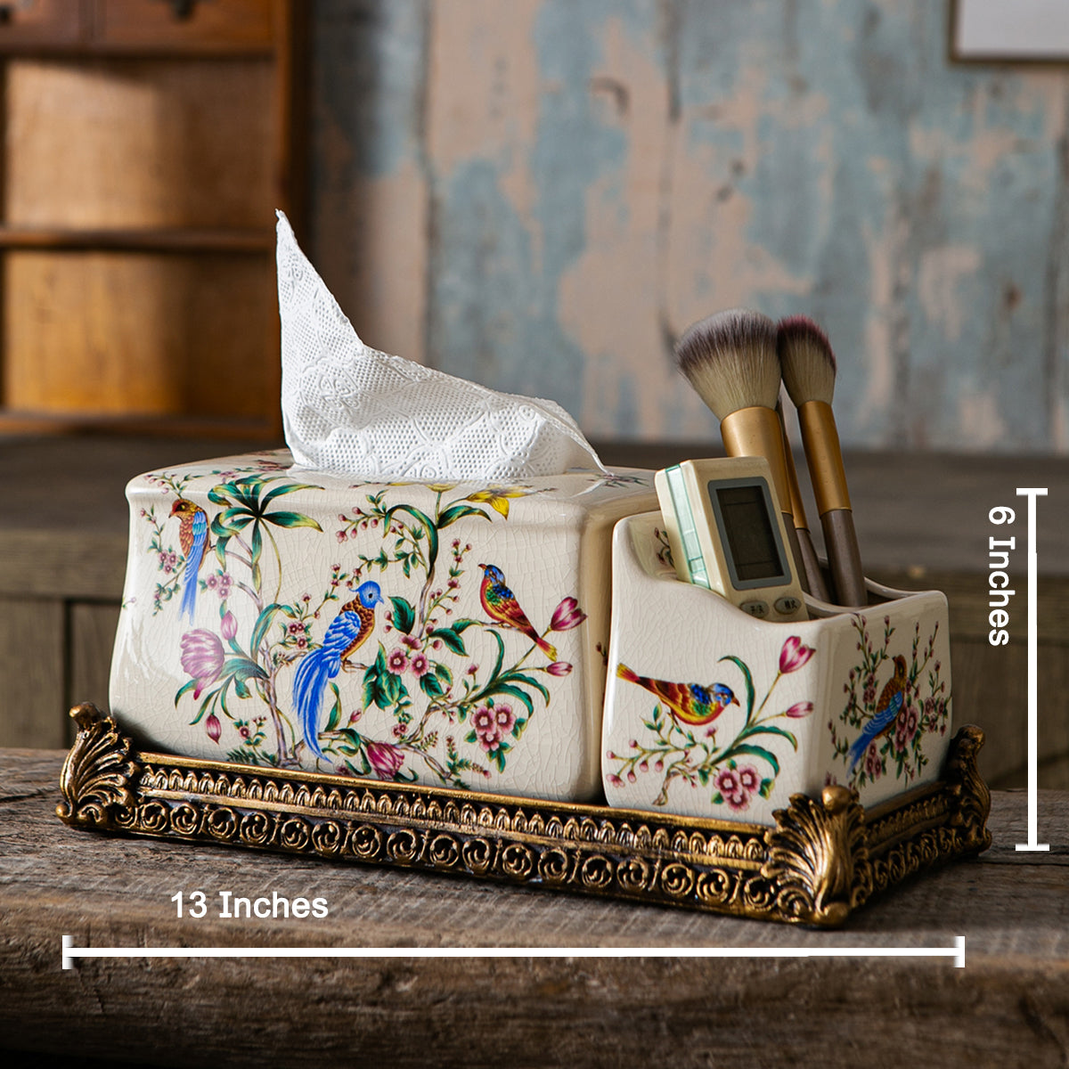 Paradise Birds Tissue Holder & Remote Organizer