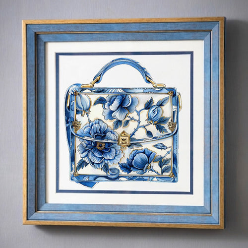 Blue & White Framed Wall art - 12"x12"