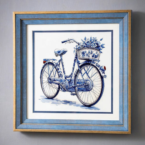 Blue & White Framed Wall art - 12"x12"