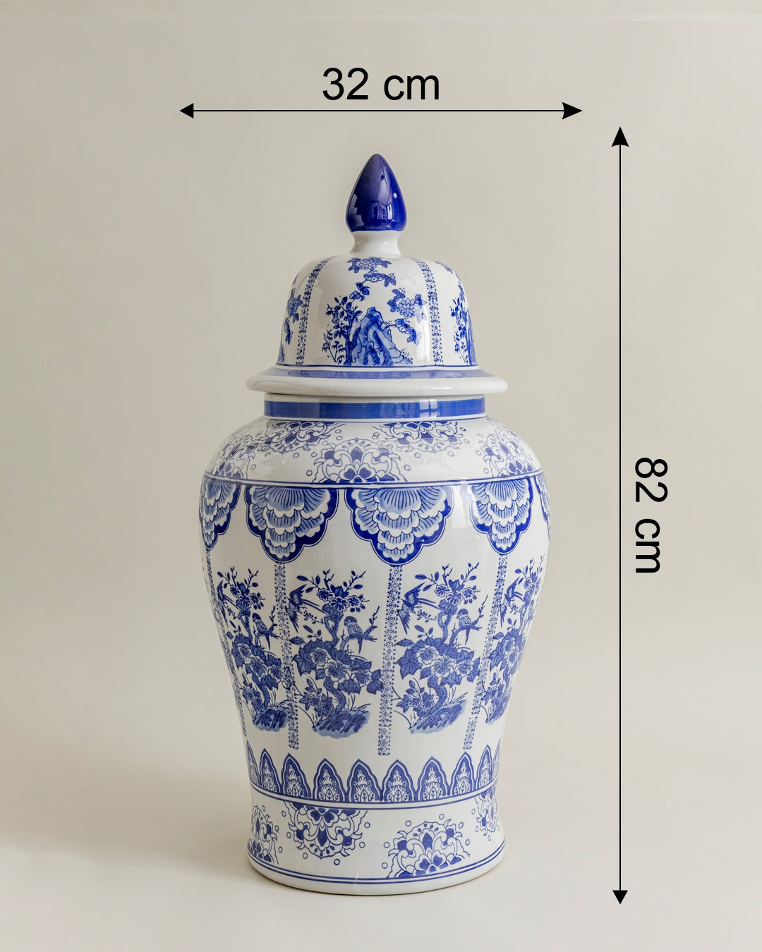 Royal Blue Garden Pavilion Temple Jar - 82 Cm