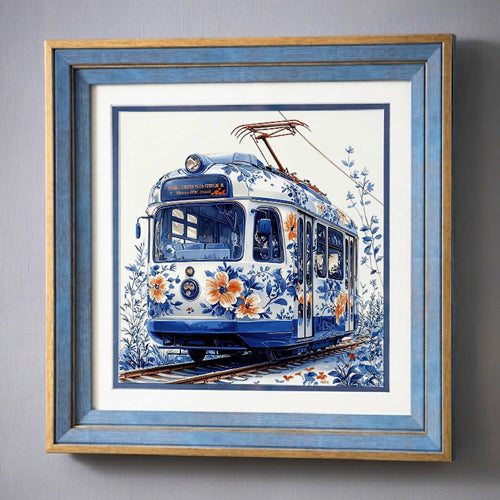 Blue & White Framed Wall art - 12"x12"
