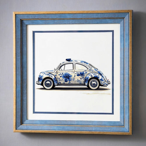 Blue & White Framed Wall art - 12"x12"