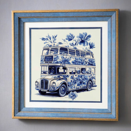 Blue & White Framed Wall art - 12"x12"