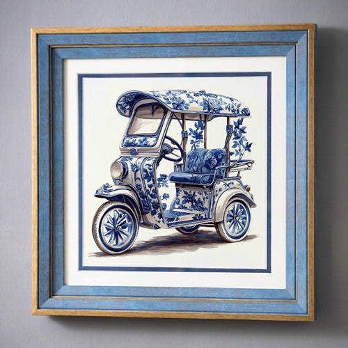 Blue & White Framed Wall art - 12"x12"
