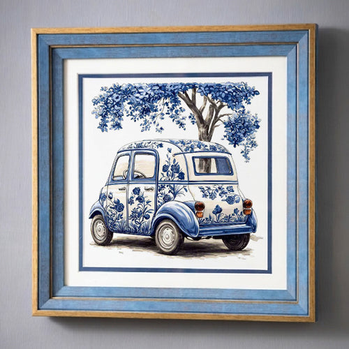 Blue & White Framed Wall art - 12"x12"