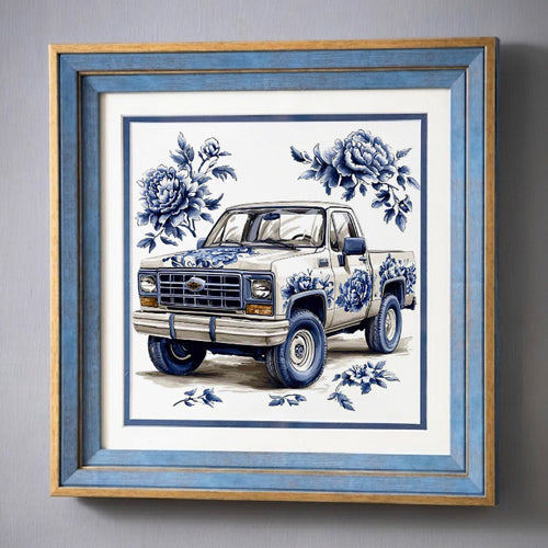 Blue & White Framed Wall art - 12"x12"
