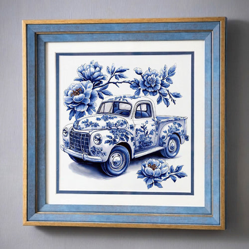 Blue & White Framed Wall art - 12"x12"