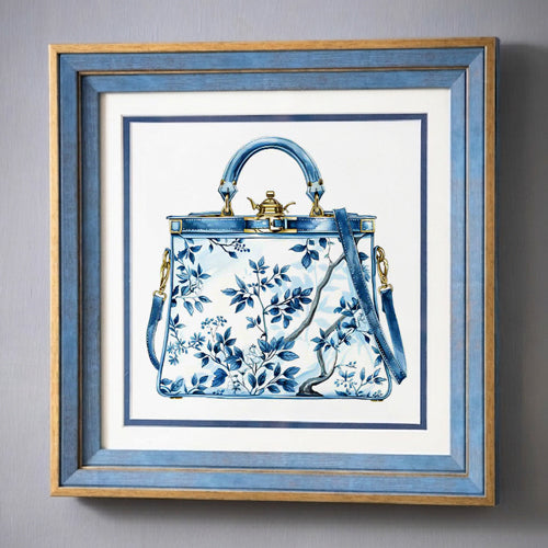 Blue & White Framed Wall art - 12"x12"