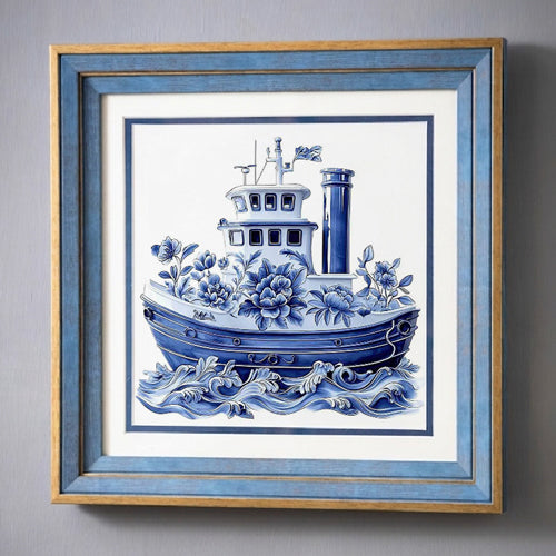 Blue & White Framed Wall art - 12"x12"