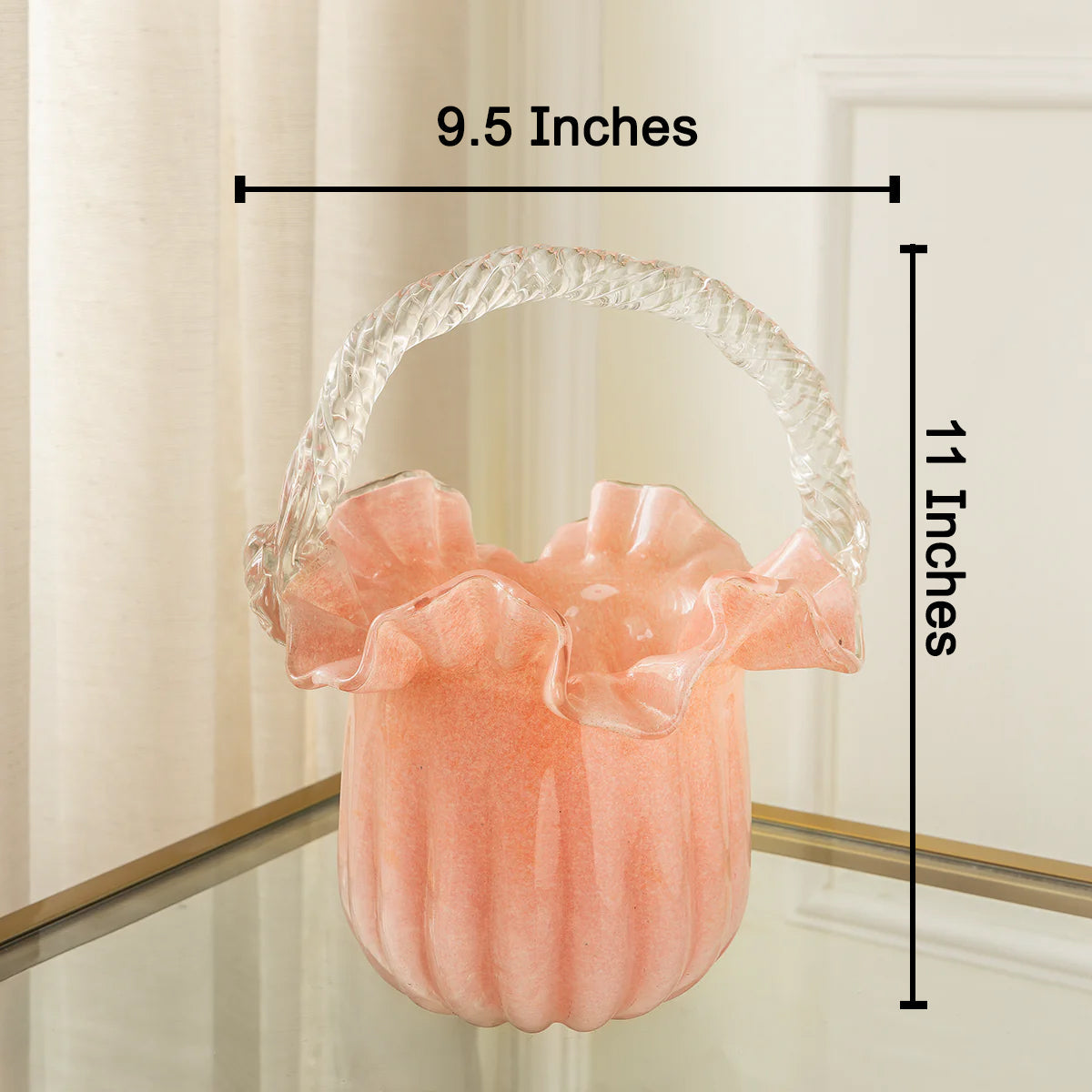 Rose Cloud Handle Vase Handblown Glass Showpiece & Items for Room Decoration