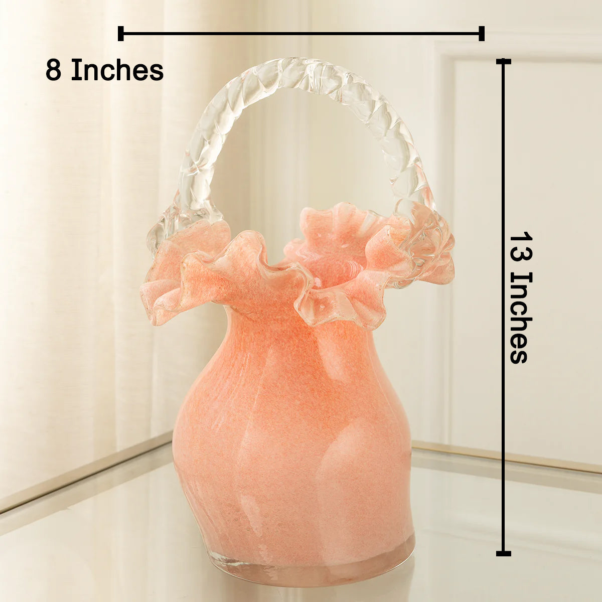 Pink Cloud Carry Handblown Glass Vase & Table Decorative showpiece