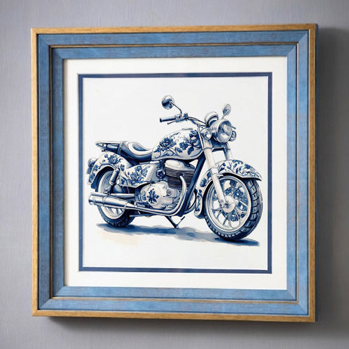 Blue & White Framed Wall art - 12"x12"