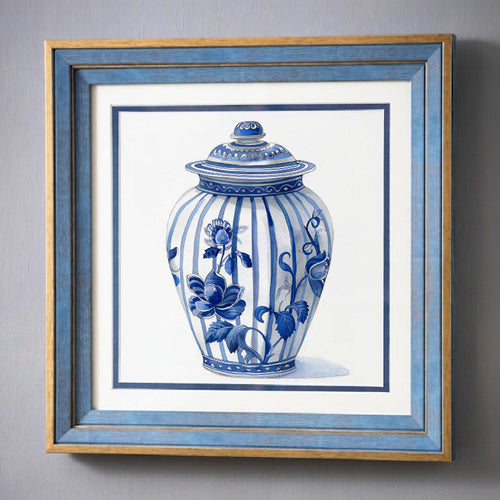 Blue & White Framed Wall art - 12"x12"