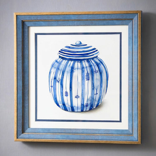 Blue & White Framed Wall art - 12"x12"