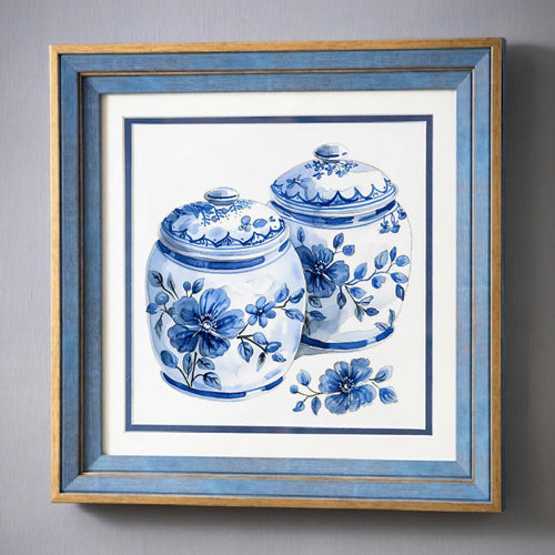 Blue & White Framed Wall art - 12"x12"