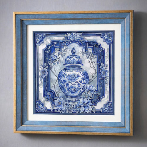 Blue & White Framed Wall art - 12"x12"