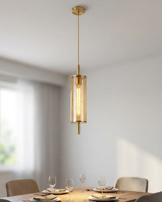 Cylvara Crystal Tube Pendant Light - Amber