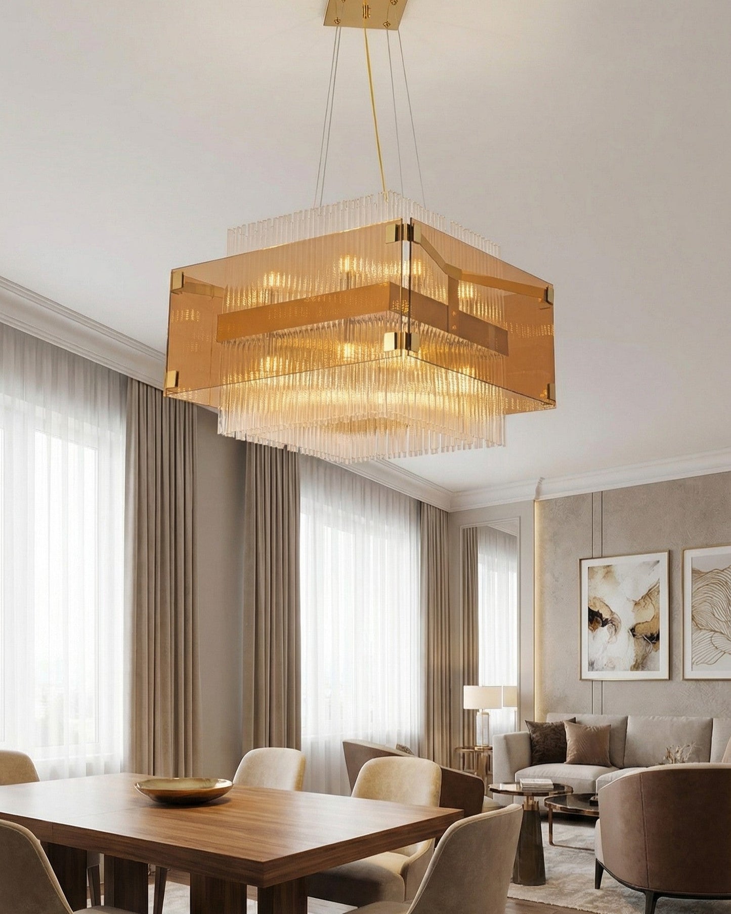Gold Glass Box Chandelier