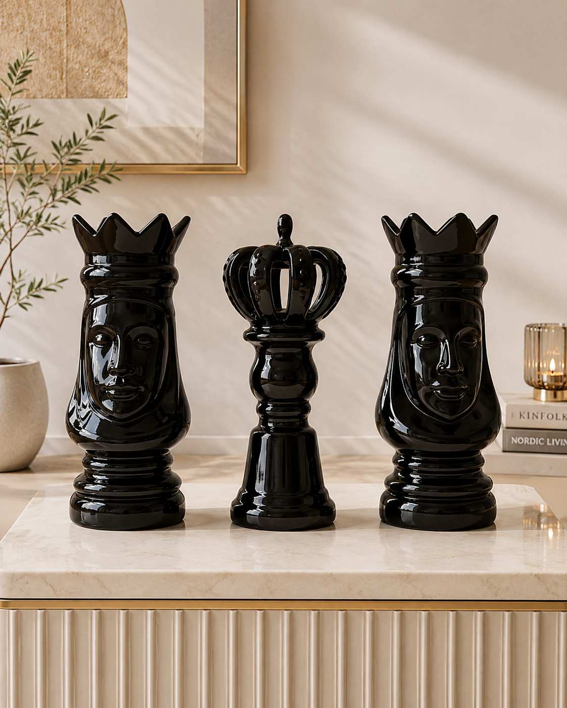 Decorative Royal Chess pieces - Set Of 3 (White)