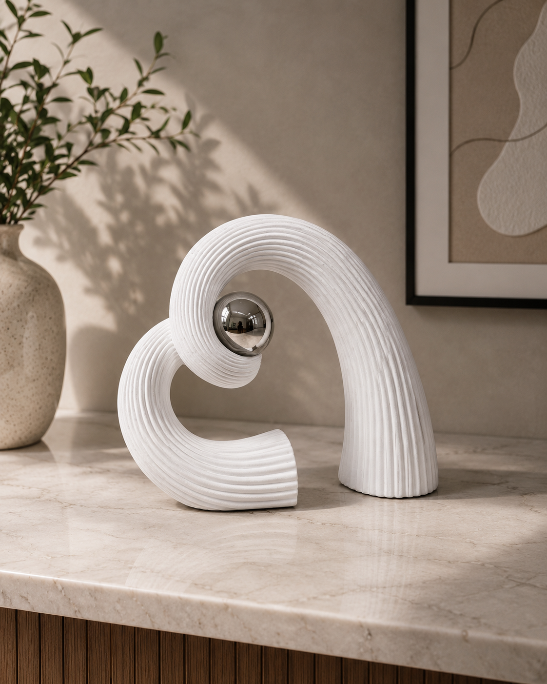 Modern Abstract Heart Table Top Decor - White